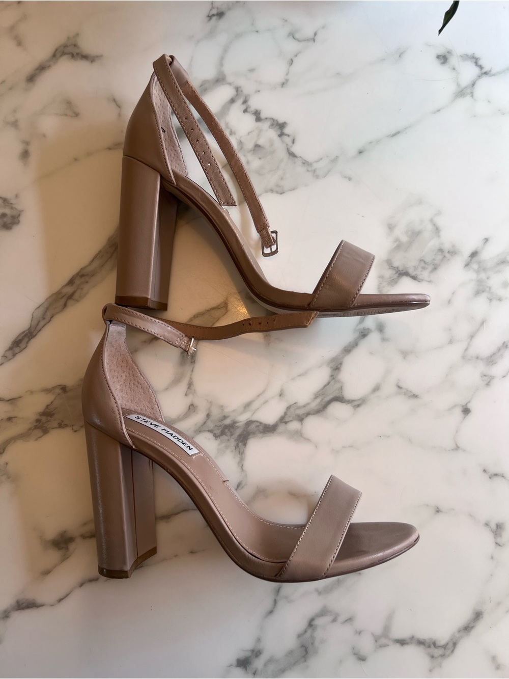 Steve Madden Nude-Taupe Block Heel Ankle Strap Sandals